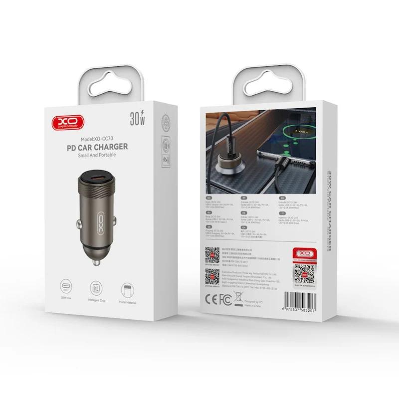 شاحن سيارة XO CC70 شحن سريع 30 واط USB-C PD تصميم معدني صغير - View 1